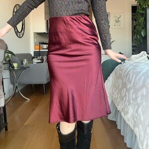 VTG Y2K Final Touch Burgundy Satin Shiny Long Skirt Sz  S